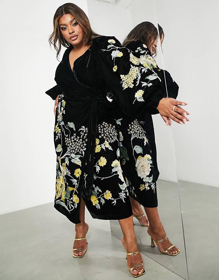 robe de soirée pour femme ronde grande taille Asos mariage Genoux avec fleurs Noir