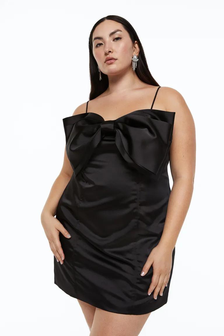 robe de cocktail grande taille pour mariage noire avec noeud