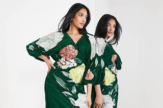 robe de soirée grande taille Asos avec fleurs Genoux Vert