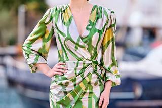 robe de soirée vert imprimé pour mariage