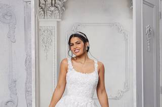 robe de mariée femme ronde Coupe A-line Décolleté Carré Long Sans manches Blanc MORILEE