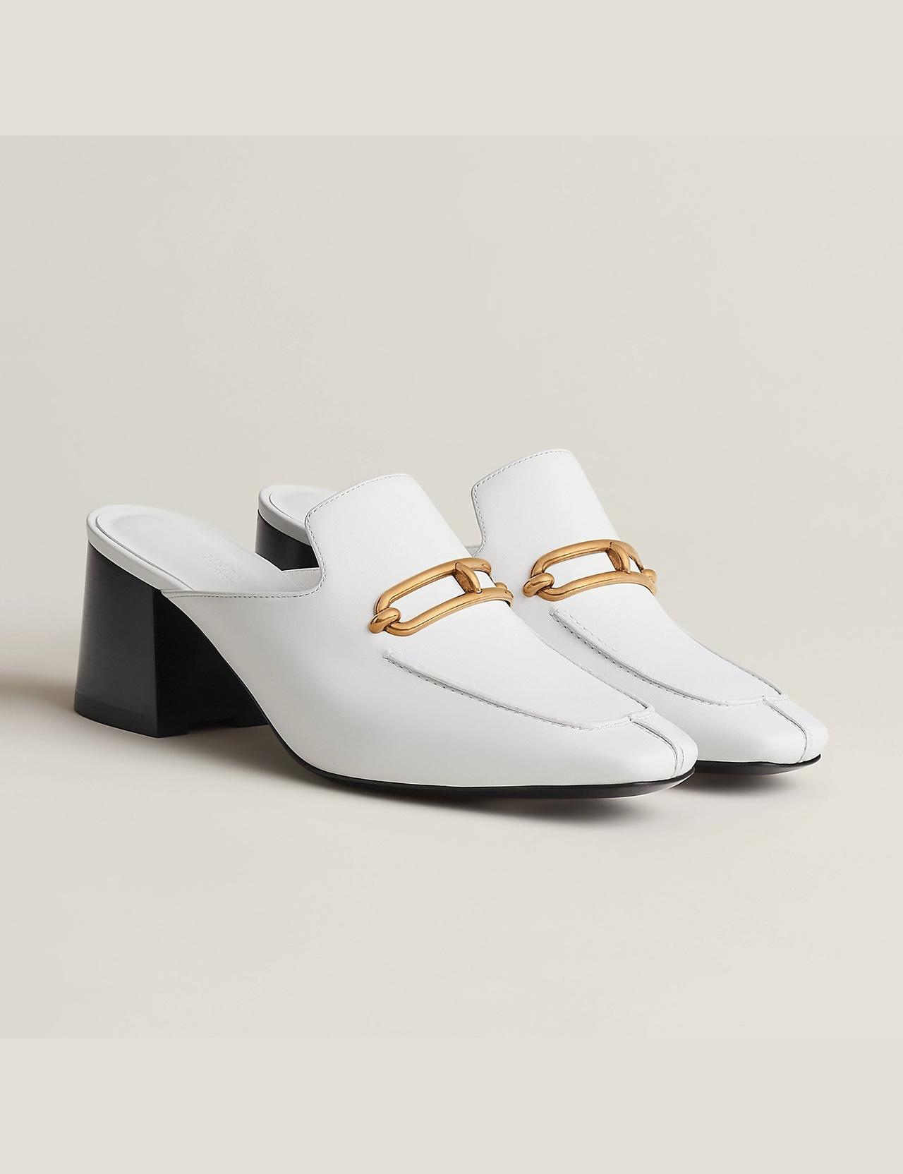 chaussures de mariée blanches à petit talon carré noir