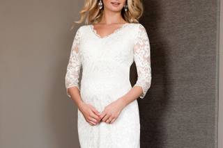 robe de mariée femme enceinte blanche mi-longue