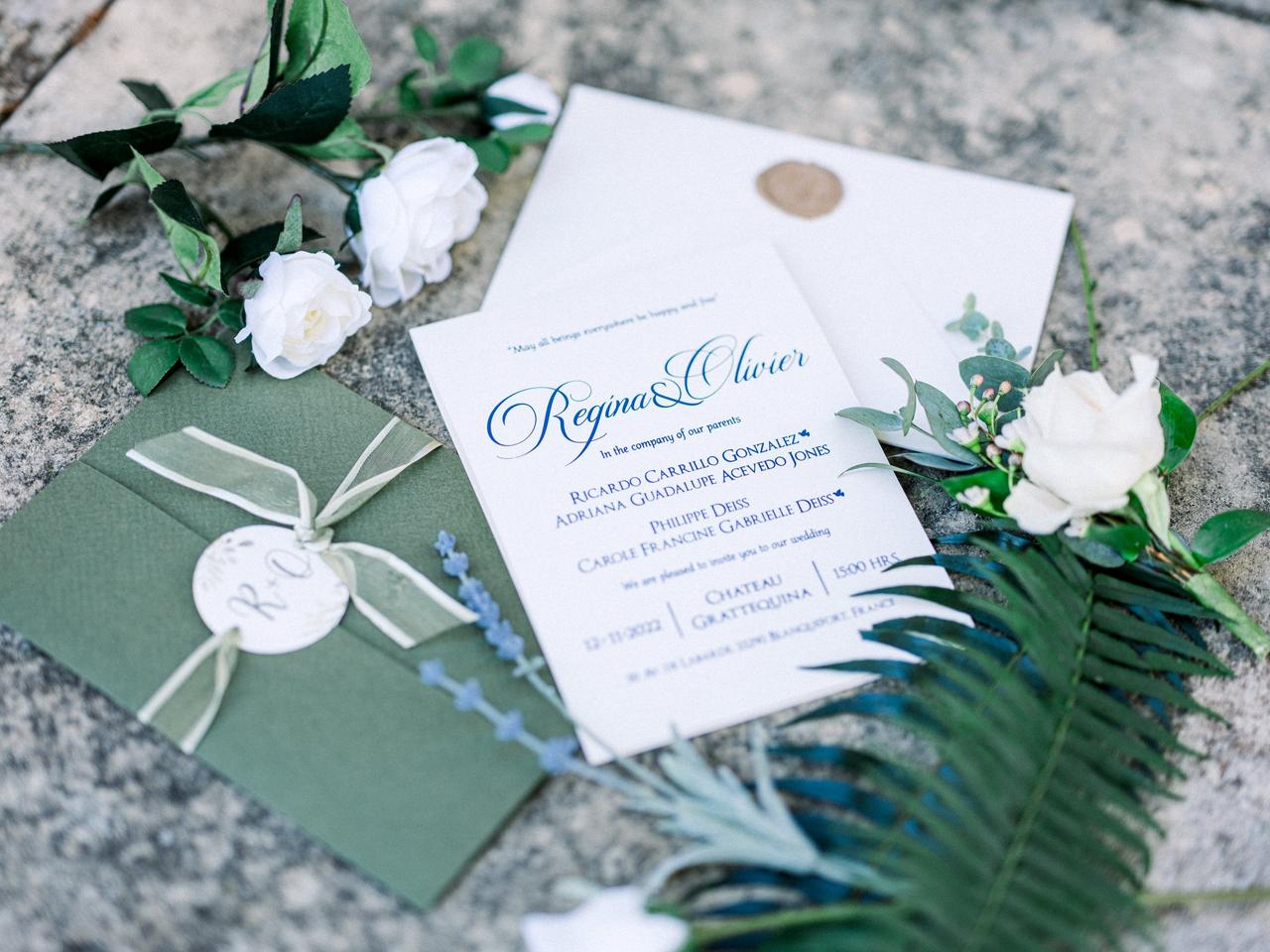 faire-part de mariage chic vert et blanc