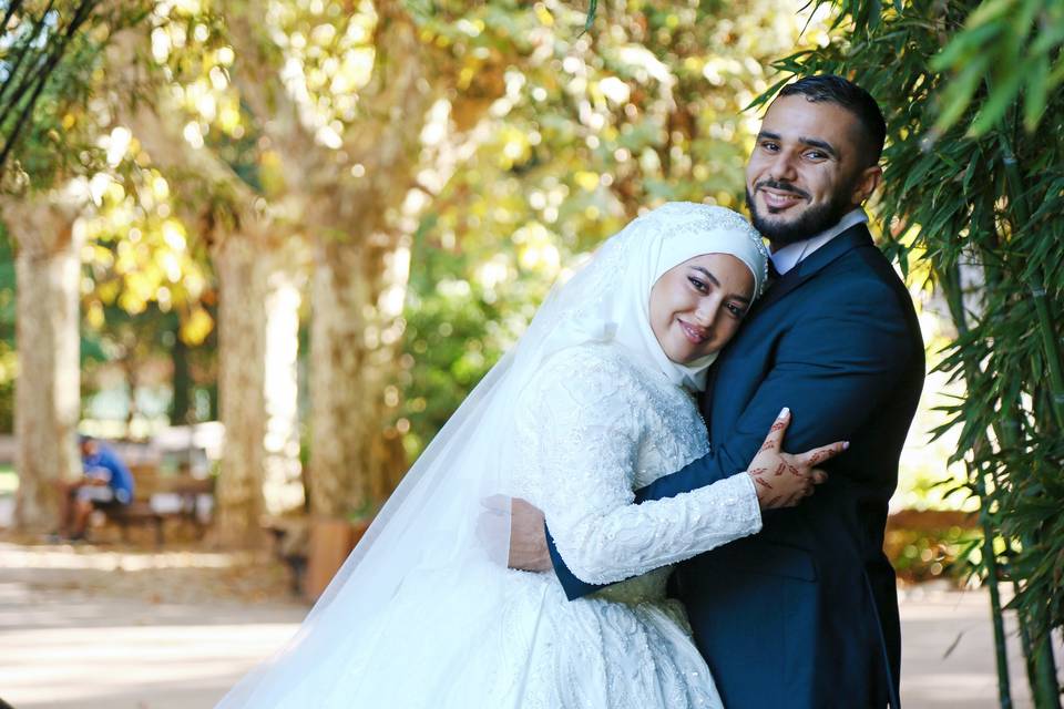 Couple de mariés robe de mariée princesse mariage musulman