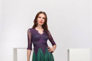 robe invitee mariage hiver cocktail plissee longue vert emeraude mauve