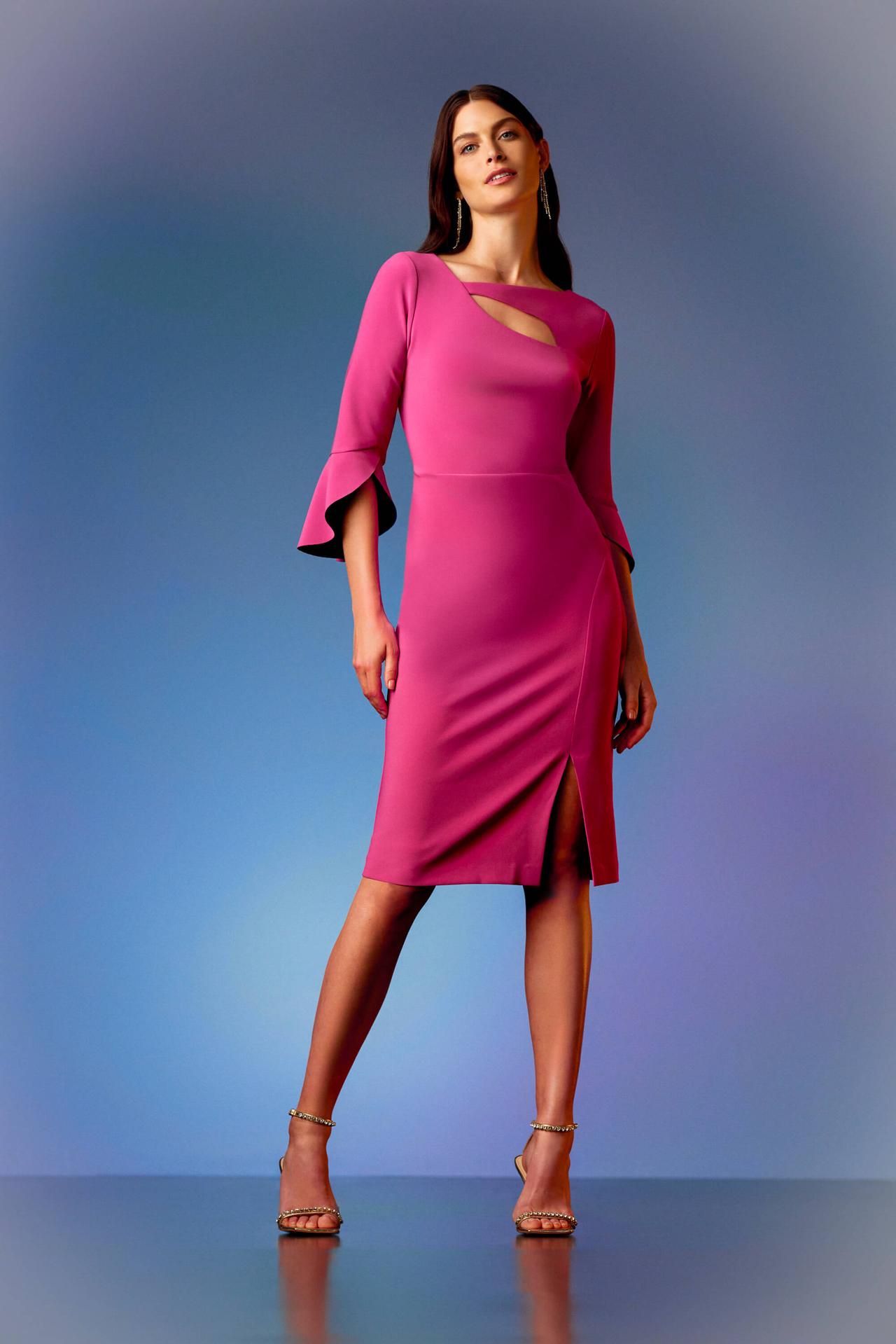 robe invitee mariage hiver mi-longue fuschia