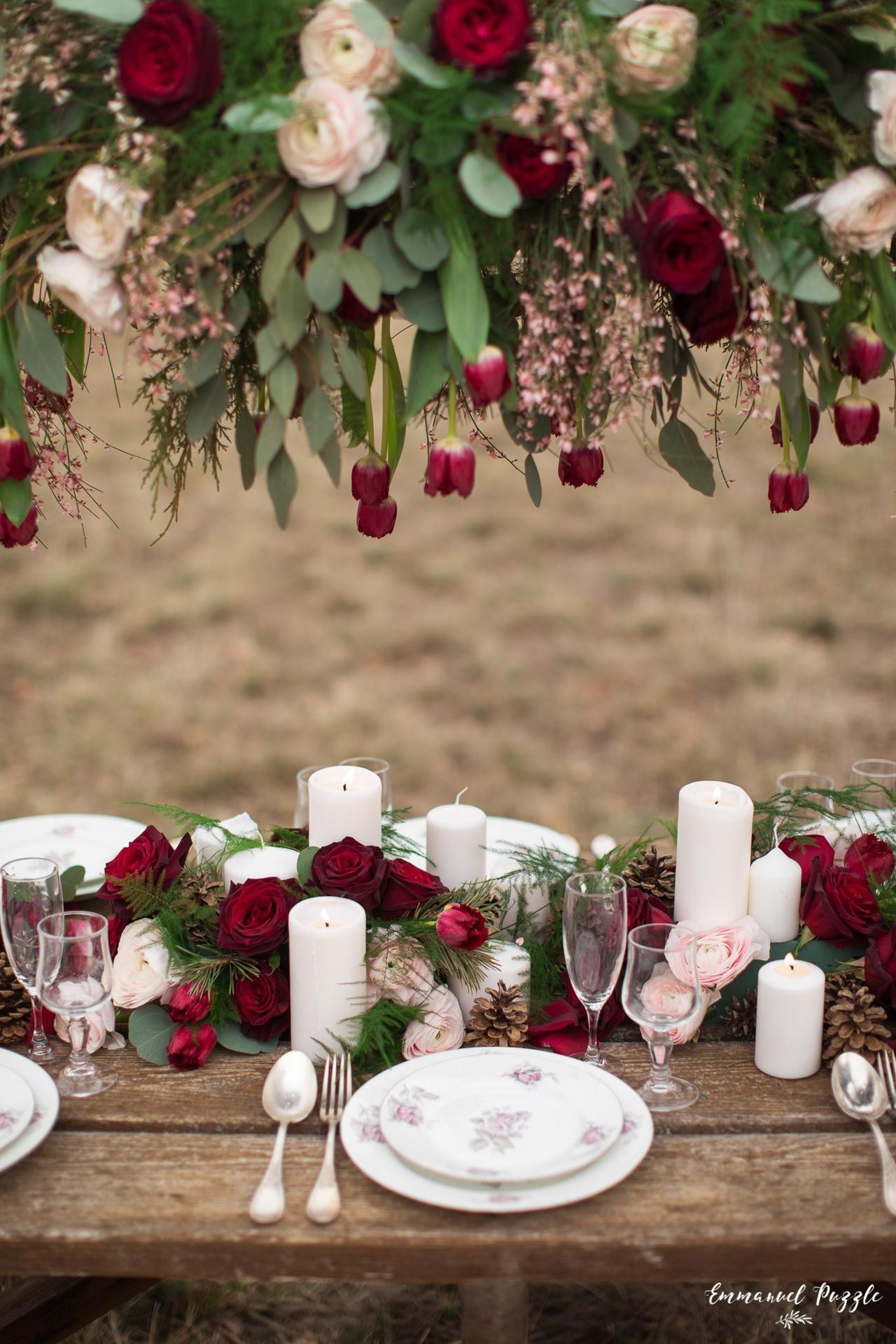 deco de mariage rouge d'hiver theme Noel