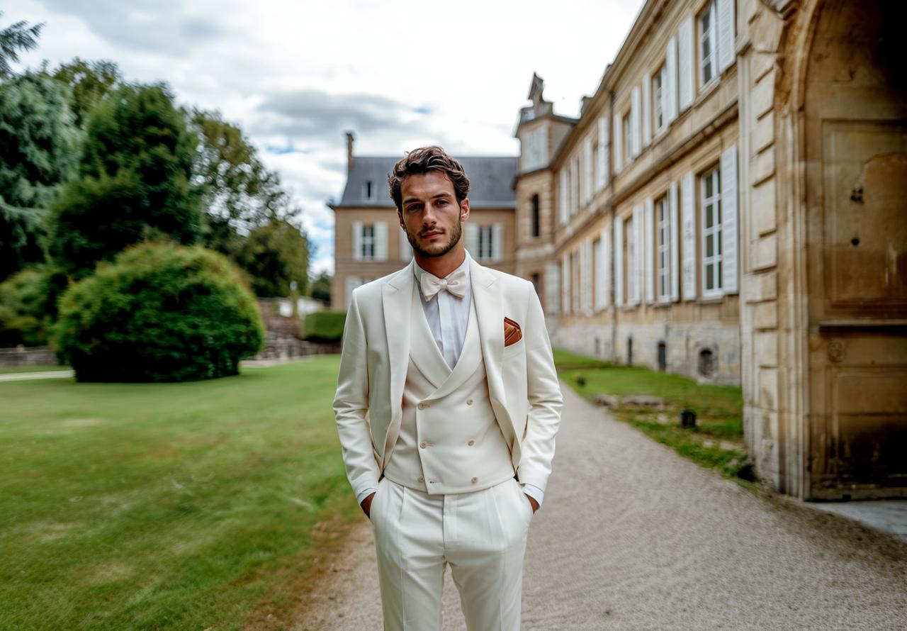 tenue costume marie ete blanc casse