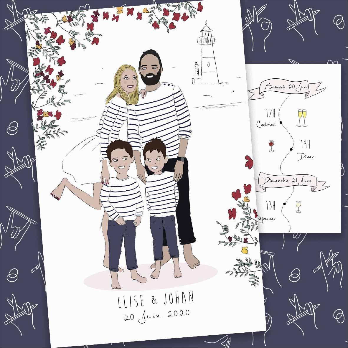mariage theme mer faire part aquarelle theme marin