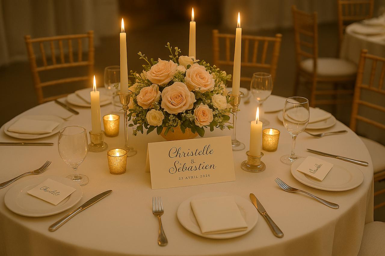 decoration table ronde mariage fleurs minimaliste