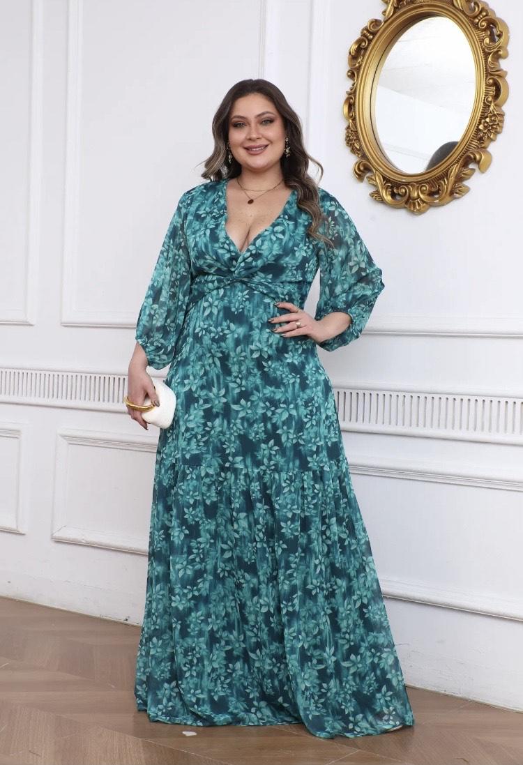 robe invitee mariage hiver robe longue imprime fleurs femmes rondes