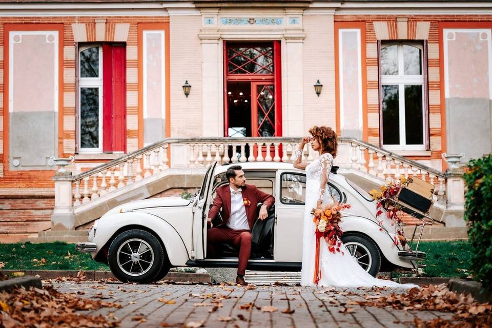 mariage automne couple mari&eacute;s