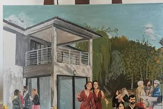live painting animation mariage aquarelle groupe famille