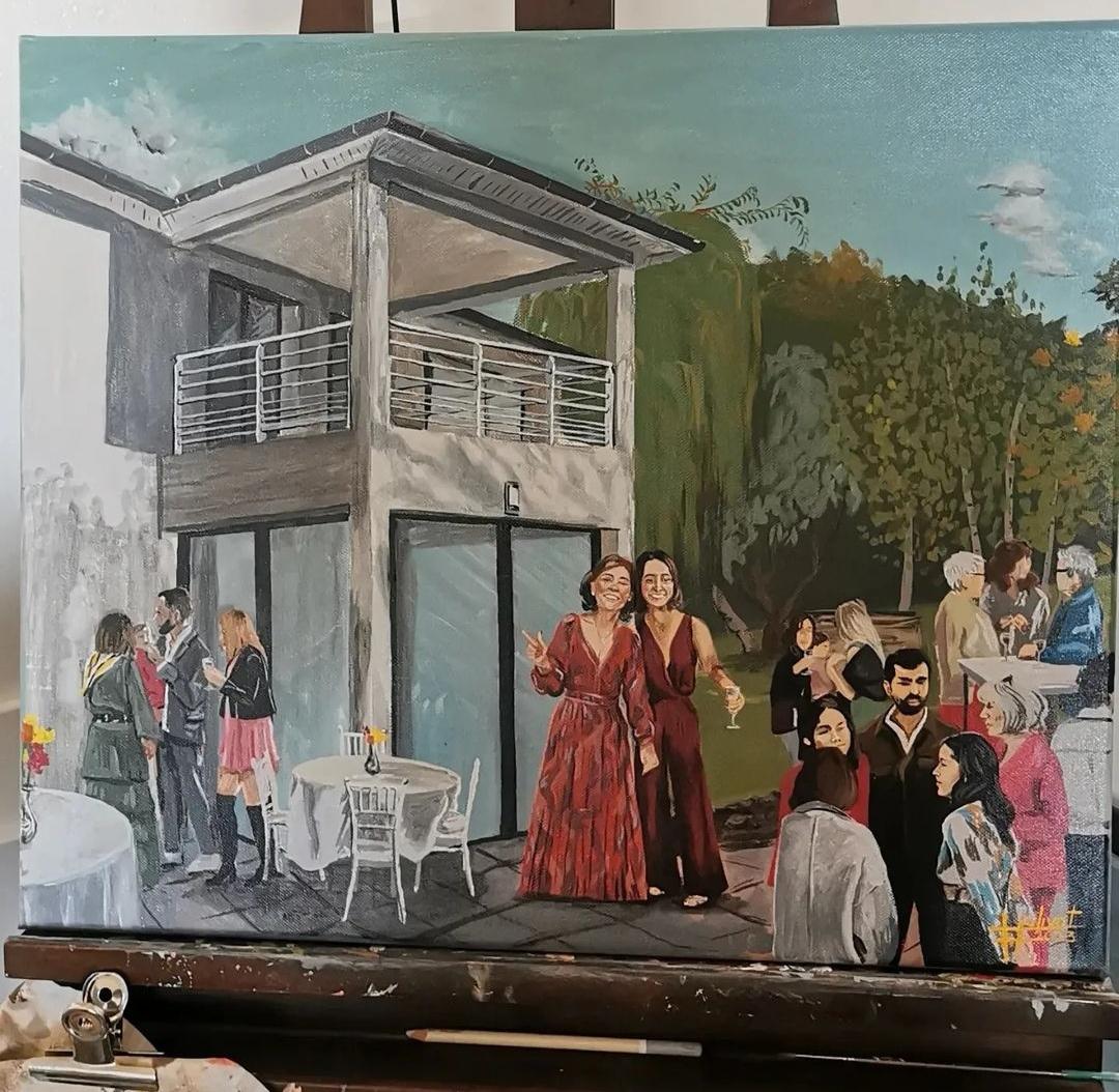 live painting animation mariage aquarelle groupe famille