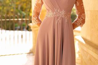 robe invitee mariage hiver longue broderie taupe