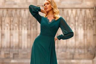 robe invitee mariage hiver longue vert bouteille