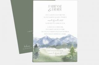 Faire-part de mariage avec montagne en aquarelle