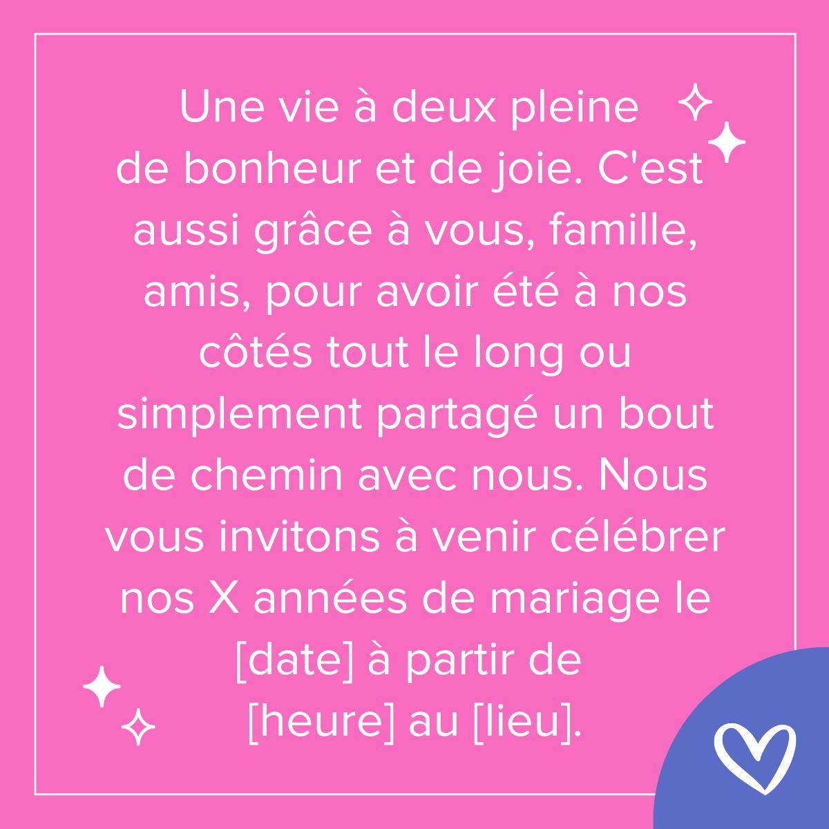 Texte invitation anniversaire de mariage