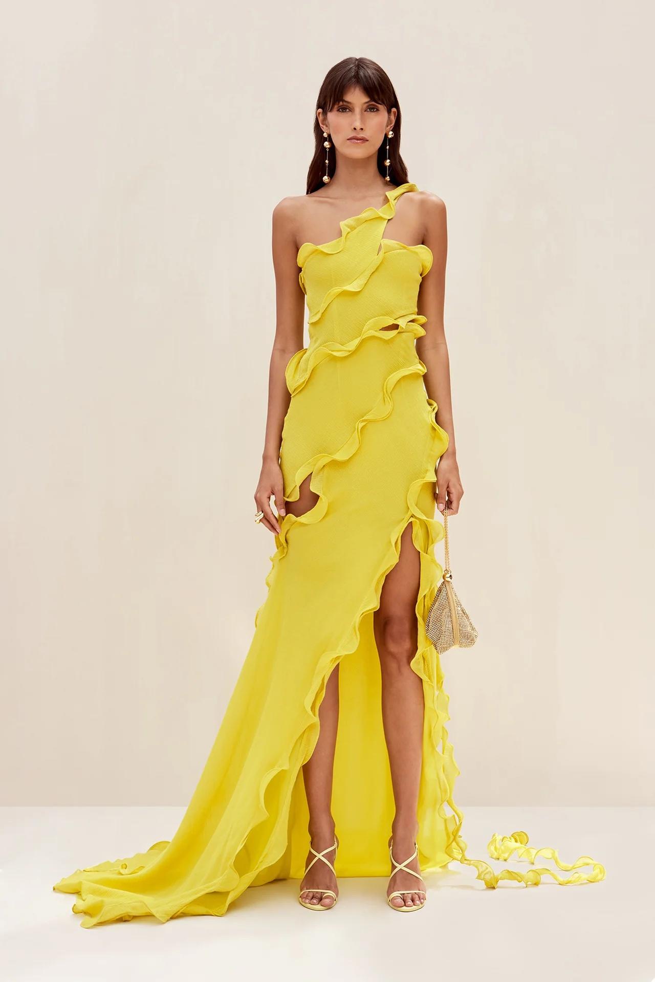 robe chic mariage jaune froufrou