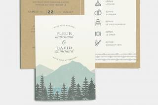 Faire-part de mariage avec montagne et sapins