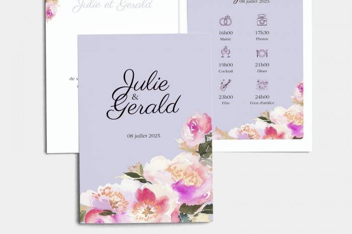 Faire-Part Mariage Coloré avec Fleurs - Invitation Florale