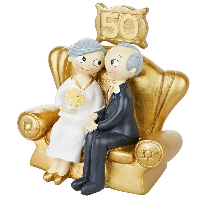 cadeau anniversaire 50 ans de mariage, noces d'or figurine gateau
