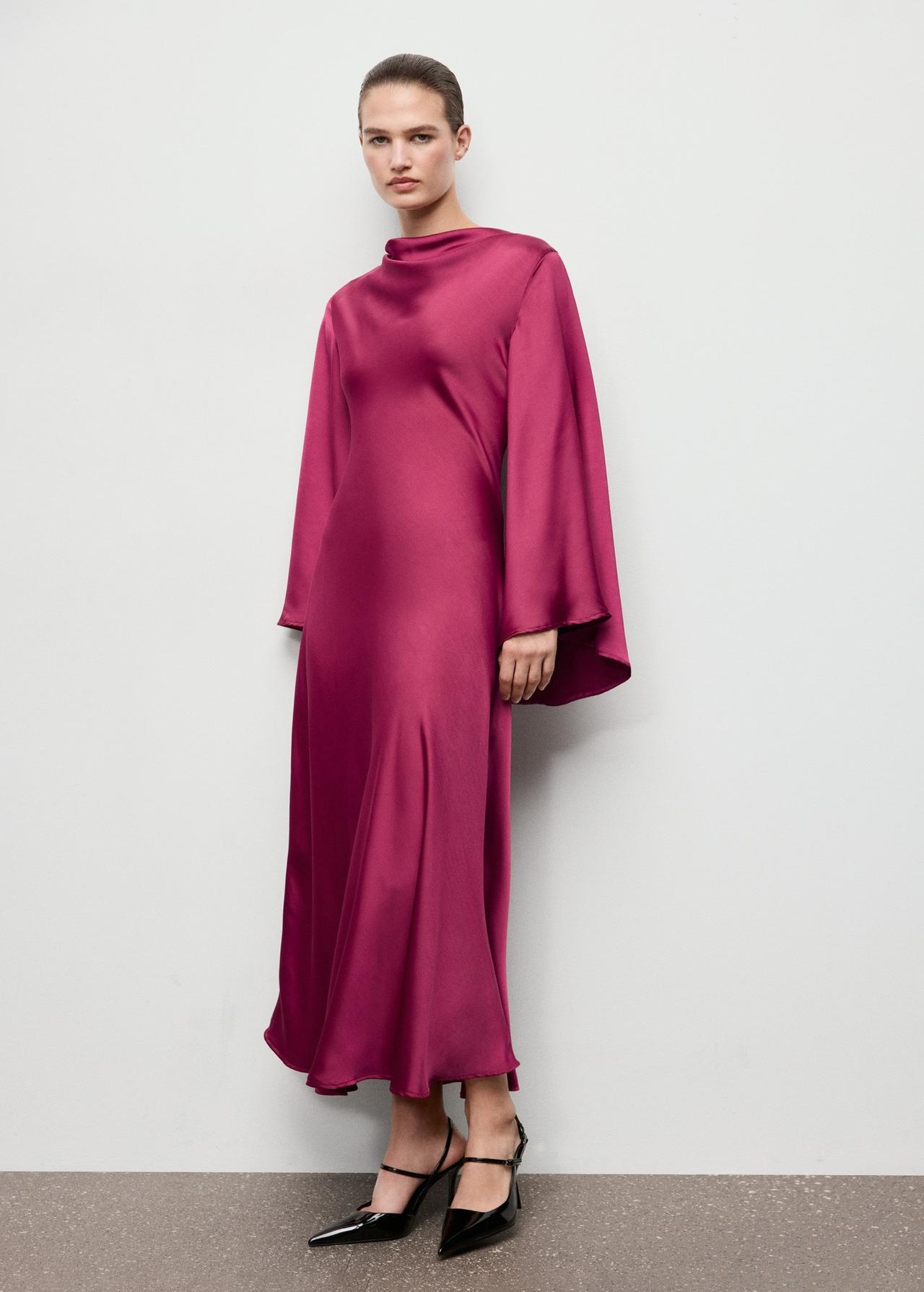 robe de soirée chic a manches longues fuchsia