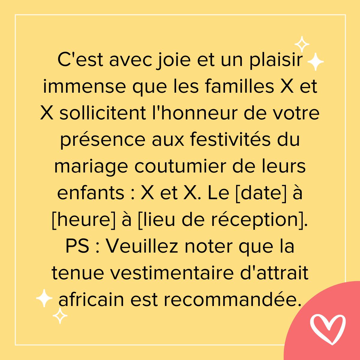 Texte faire-part mariage traditionnel africain 