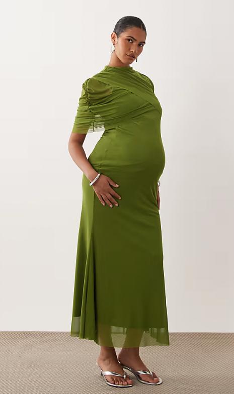 robe invitee mariage hiver femme enceinte vert olive drape