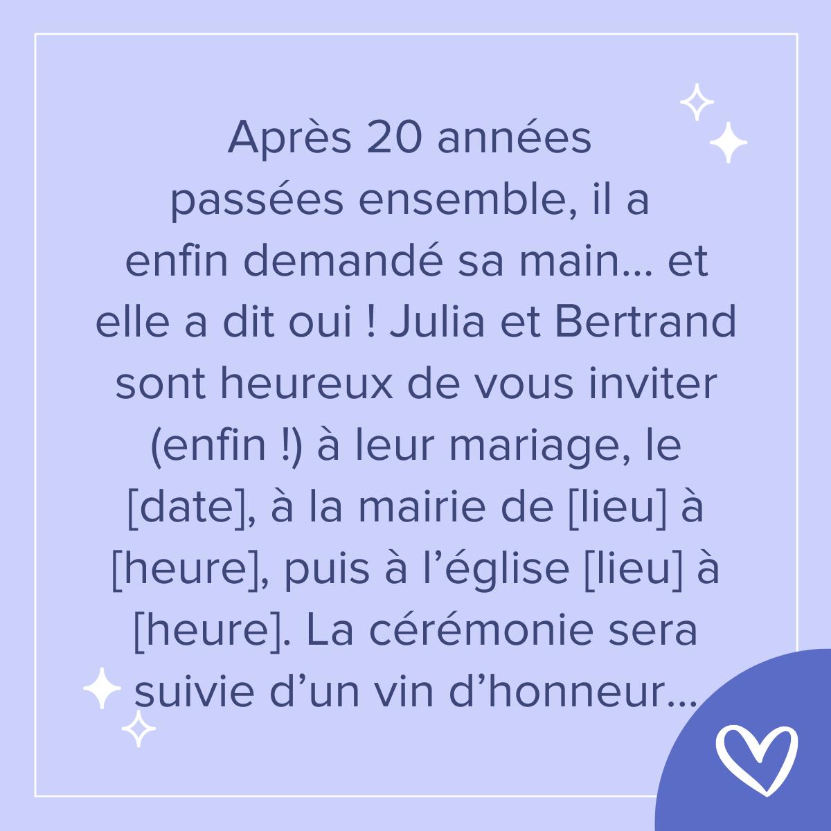 Texte faire-part mariage après 20 ans vie commune