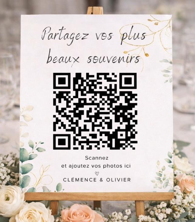 qr code mariage pour livre d'or digital, partage photos et messages