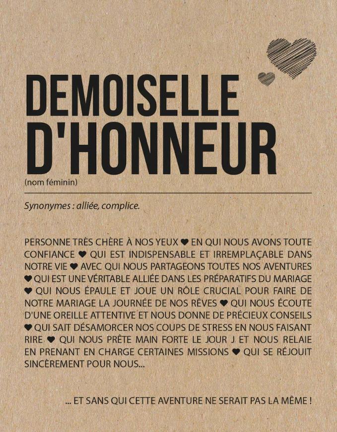 demande demoiselle honneur carte avec definition demoiselle d'honneur