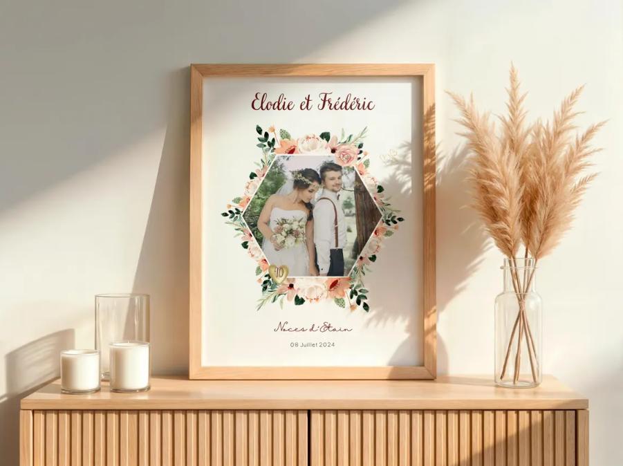 cadeau 10 ans mariage noces d'étain, affiche couple special noces d'etain