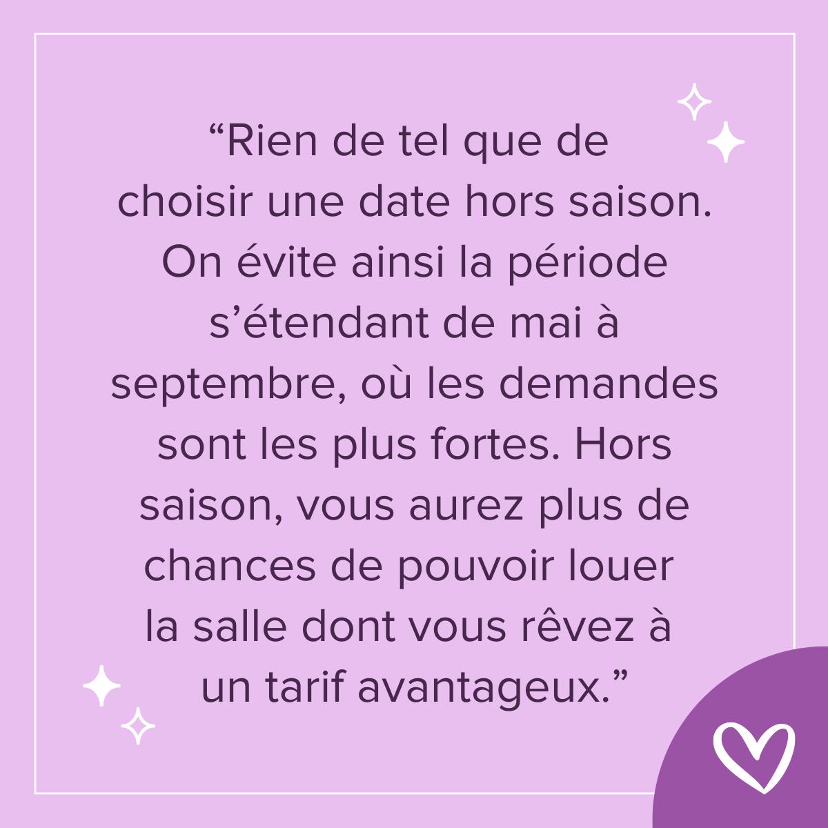 conseil pour organiser un mariage pas cher : choisir une date hors saison. la periode es clé pour un mariage pas cher