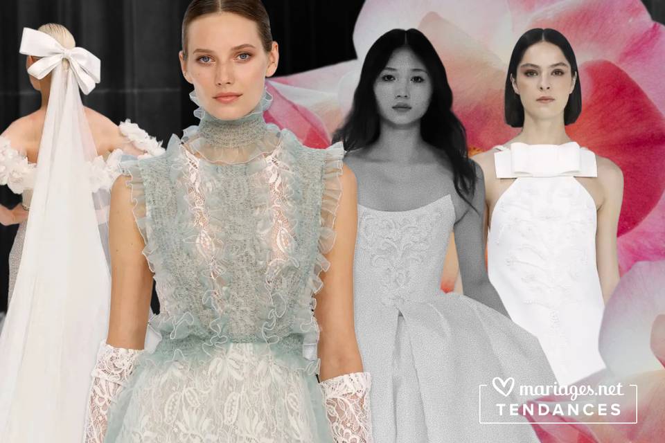 tendances robe mari&eacute;e 2026/2027, noeuds, dentelle, couleurs, volume, les plus belles robes de mari&eacute;e