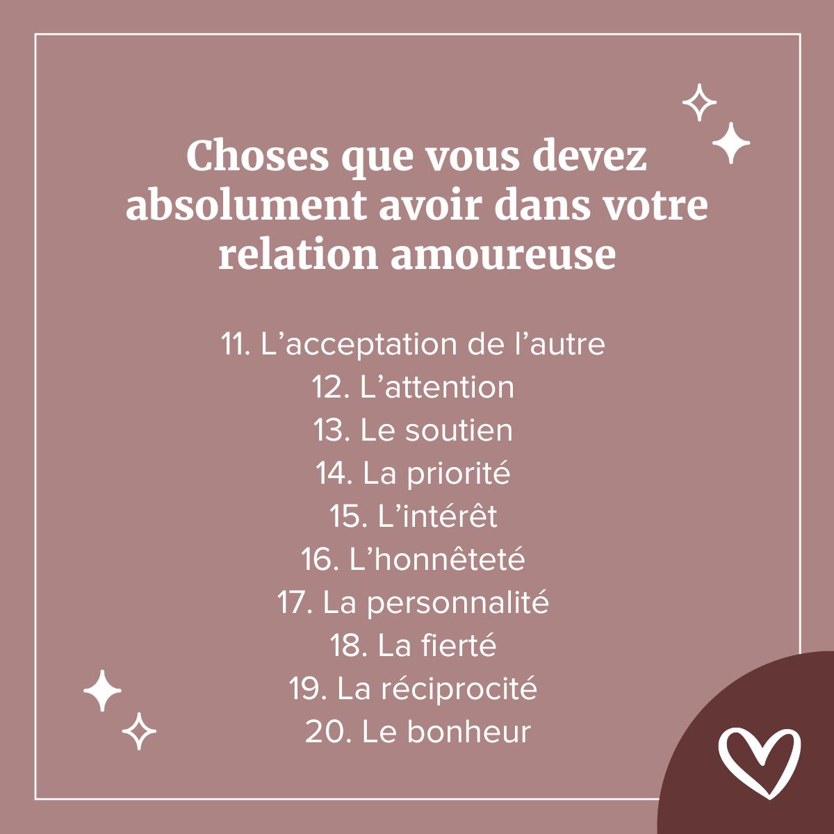 choses importantes dans la relation amoureuse