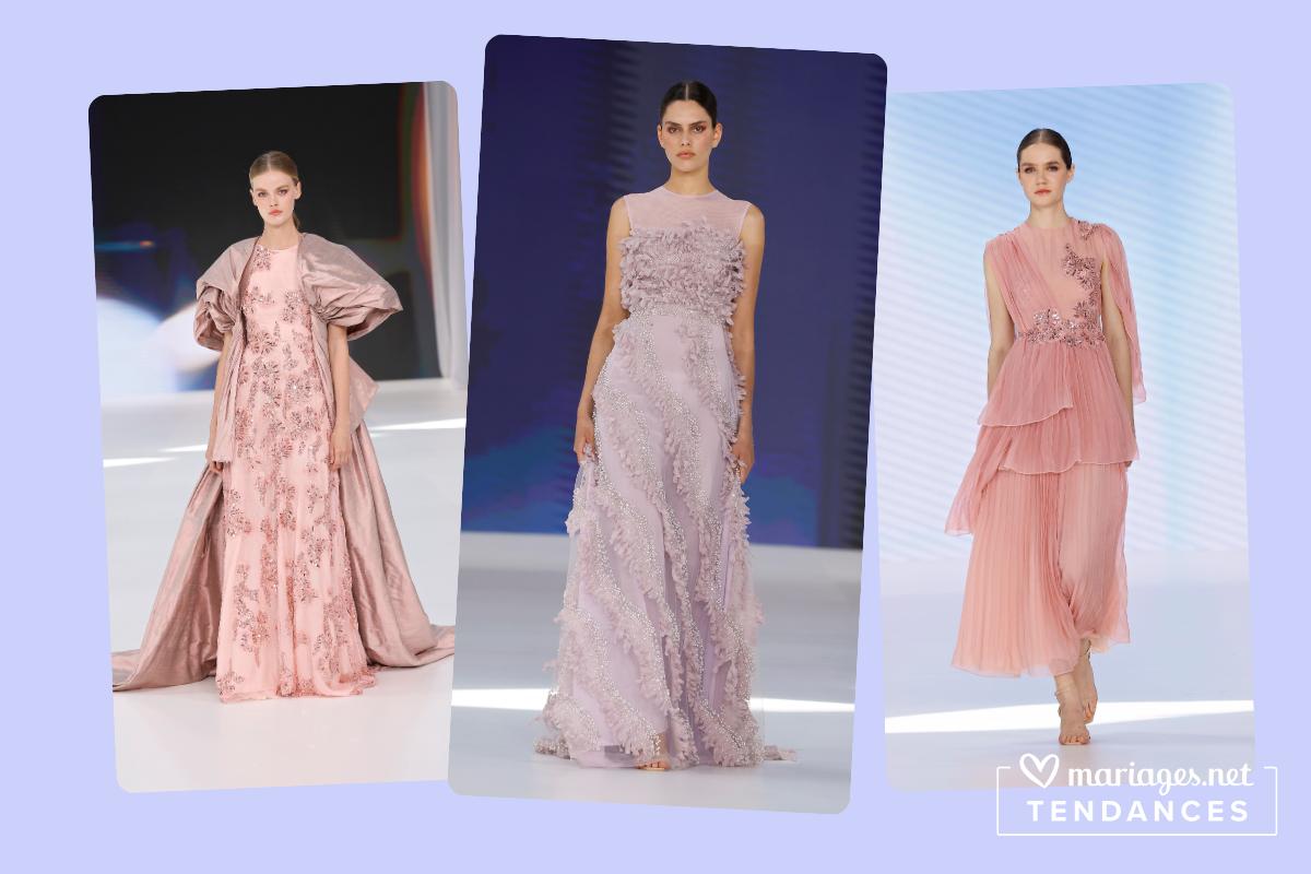 robes de mariée pastel, rose poudré et lavande, amarca