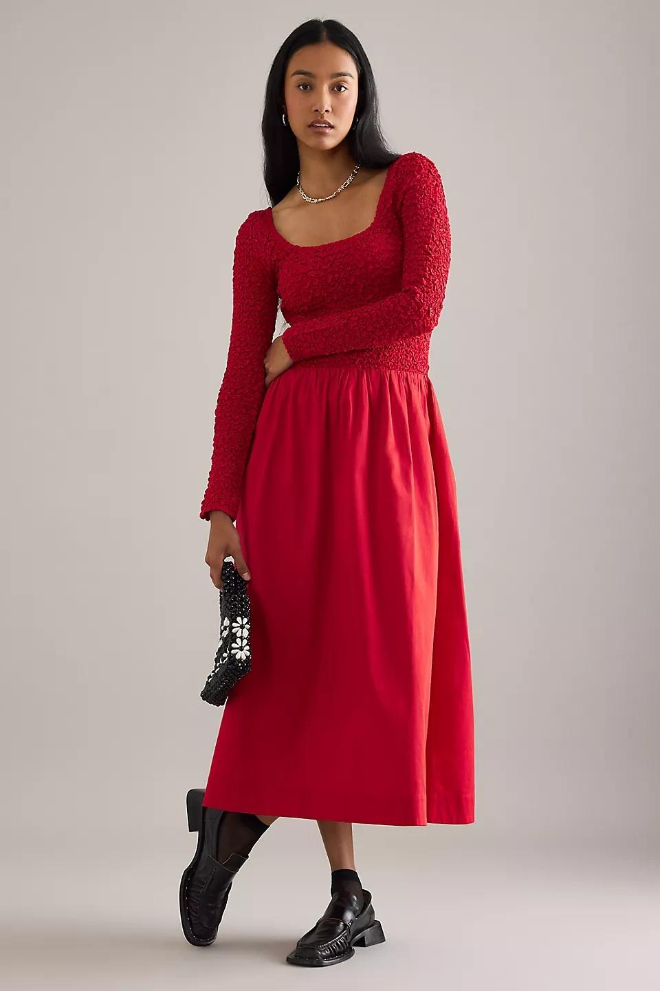 Robe mi-longue smockée à manches longues Damson Madder Malinda