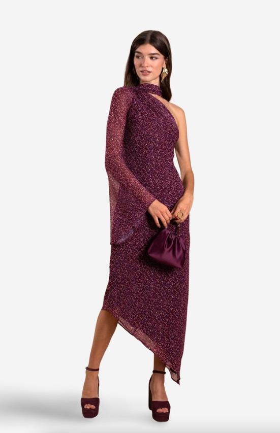 robe invitee mariage hiver mi-longue asymétrique