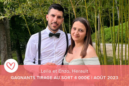 Tirage au sort de Mariages.net : Leïla et Enzo, les gagnants du mois d'août !