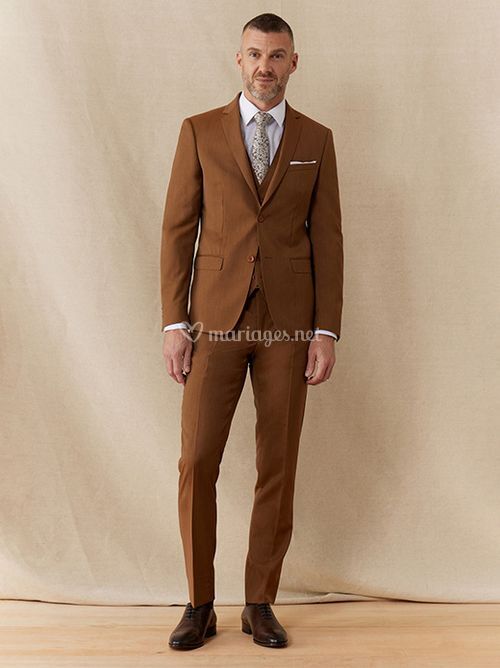 Costume 2 pièces Slim en laine unie terracotta, Father & Sons