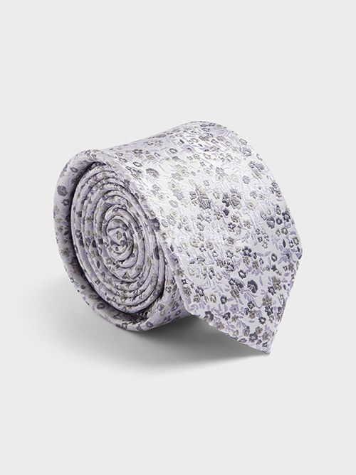 Cravate large en soie lilas à motif fleuri, Father & Sons
