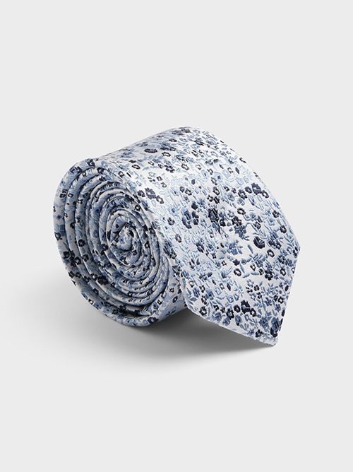 Cravate large en soie bleu ciel à motif fleuri, Father & Sons