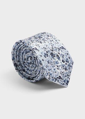 Cravate large en soie bleu ciel à motif fleuri, Father & Sons
