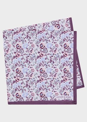 Pochette blanche à motif fleuri violet, rose, gris et lilas, Father & Sons