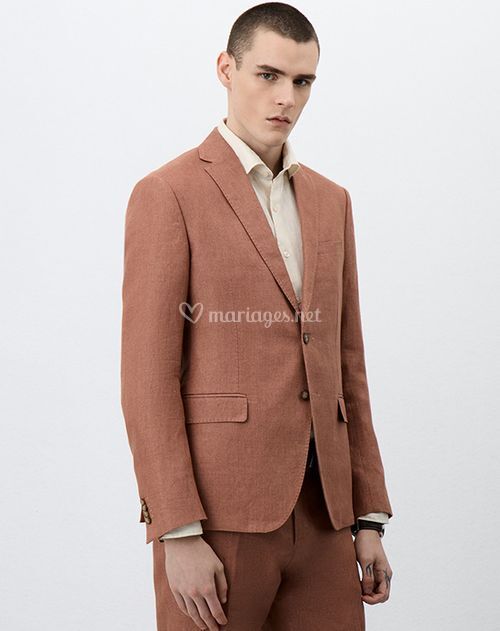 Veste coordonnable Slim en lin terracotta, Father & Sons