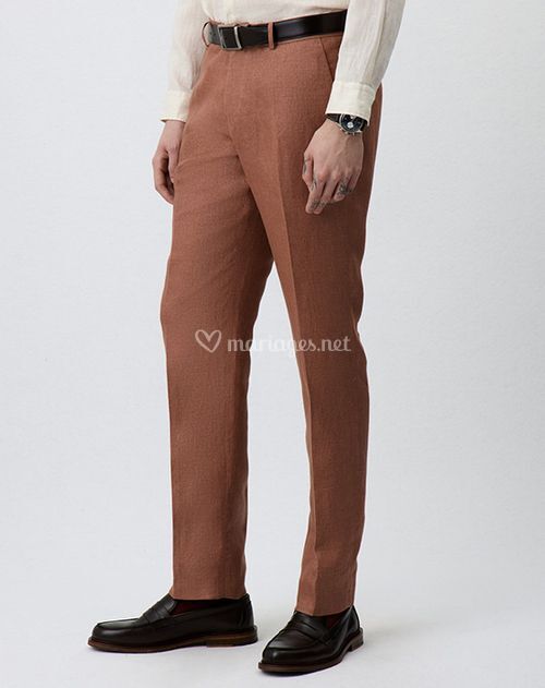 Pantalon coordonnable Slim en lin terracotta, Father & Sons