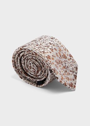Cravate large en soie écrue à motif fleuri noisette, 551