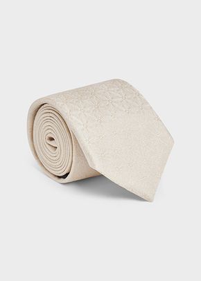 Cravate large en soie mélangée écrue à motif fleuri, 551